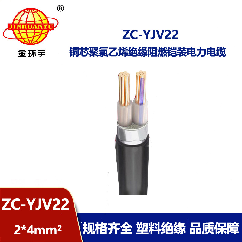 金環宇電纜 c級阻燃電纜ZC-YJV22 2X4平方 深圳鎧裝電纜報價