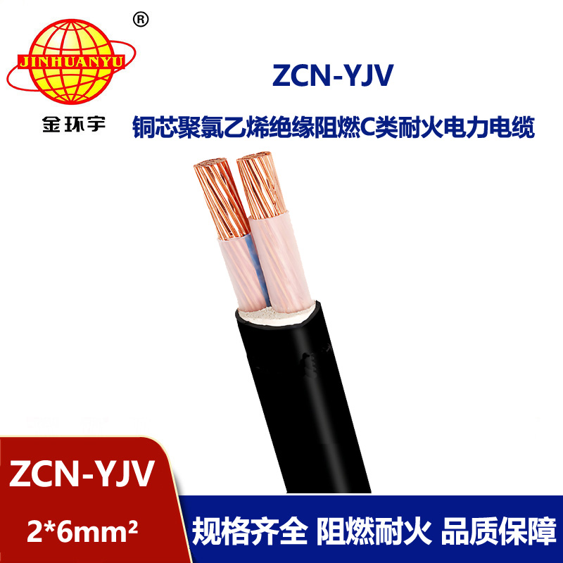 金環宇電線電纜 銅芯阻燃耐火電纜ZCN-YJV 2X6平方中低壓交聯電力